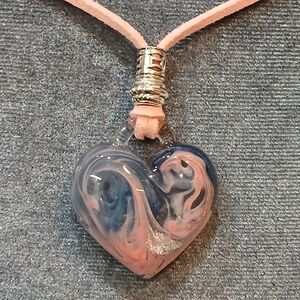 Handmade Pink & Blue Heart Glass Pendant Necklace